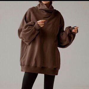 NAP Loungewear Oversize Boxy Turtleneck Chocolate Brown Sweatshirt S